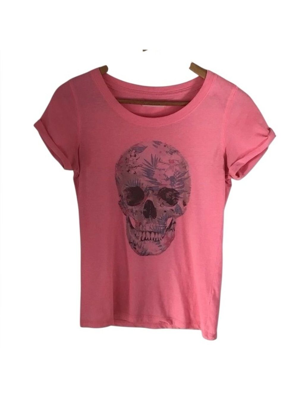 Creepy Ardene Floral Skull Head Vintage Pink Cute Short Sleeves T-shirt.